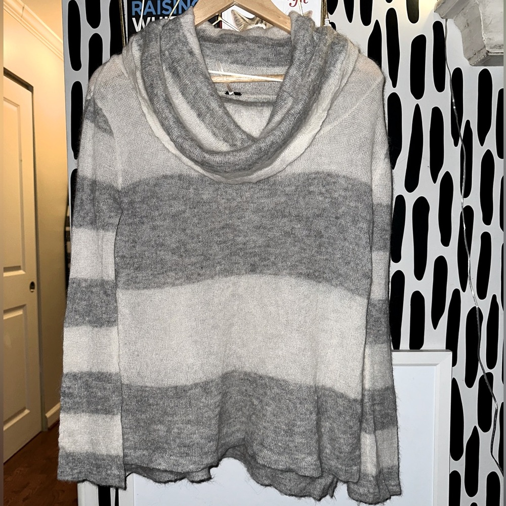 Free People - Gray Lulu Rugby Stripe Alpaca Blend Cowl Neck Sweater.